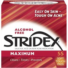 Stridex Maximum Pads 55 Count Acne Treatment With Salicylic Acid Alcohol Free