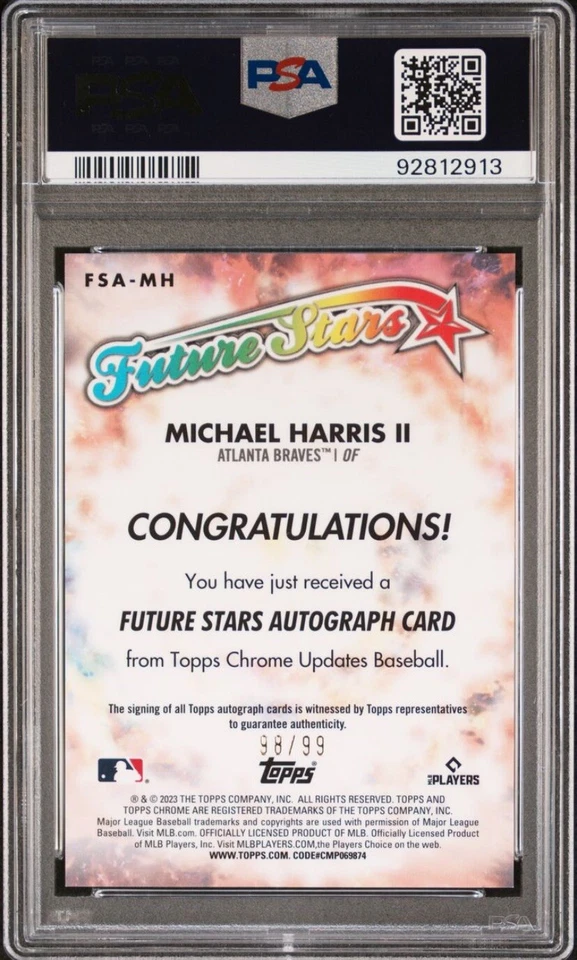 2023 Topps Chrome update Future Stars Michael Harris II PSA/DNA 10/10 (RC) Auto - Image 2 of 2