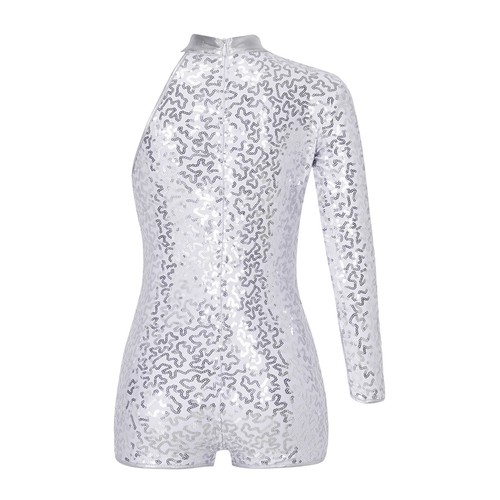 Mädchen Glitzer Pailletten Stehkragen Ballett Tanz Turnanzug Gymnastik Unitard Biketard - Bild 8 von 53