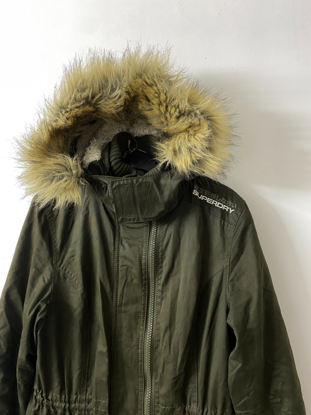 Superdry Microfibre The Windparka Green Parka Jacket Hooded Fleece Lined size M image 3