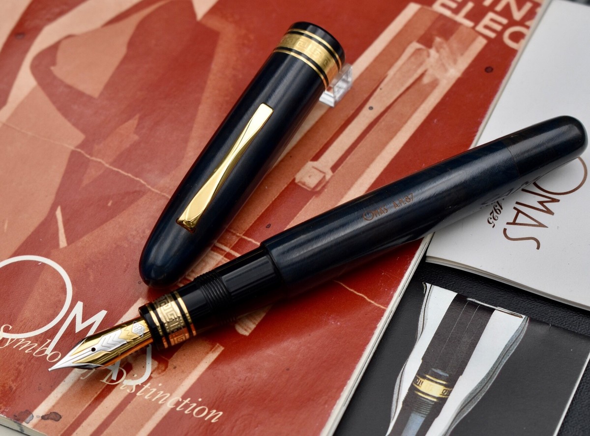 OMAS AM 87 Briarwood Blue Fountain Pen 14k 585 Two tone F Nib Box