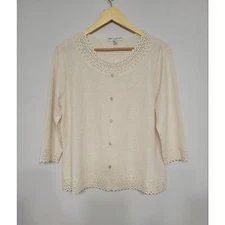 Rebecca Malone Petite XL Ivory Jacquard Cardigan