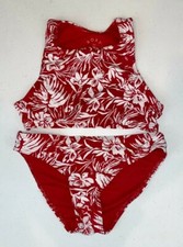 Roxy Girls Big Enjoying Waves Crop Top Bikini Lipstick Red Island Cove Size 10 -