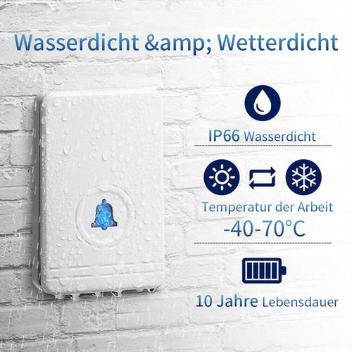 Wireless Doorbell Türklingel Wasserdicht Funkklingel 1 Sender 3 Empfänger Chimes - Picture 9 of 12