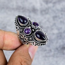 Purple Amethyst Gemstone Handmade 925 Sterling Silver Ring For Mom