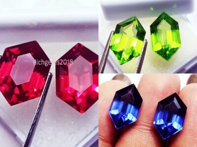 Loose Gemstone Natural Peridot, Ruby, Tanzanite Pair 8 to 10 Carat Certified