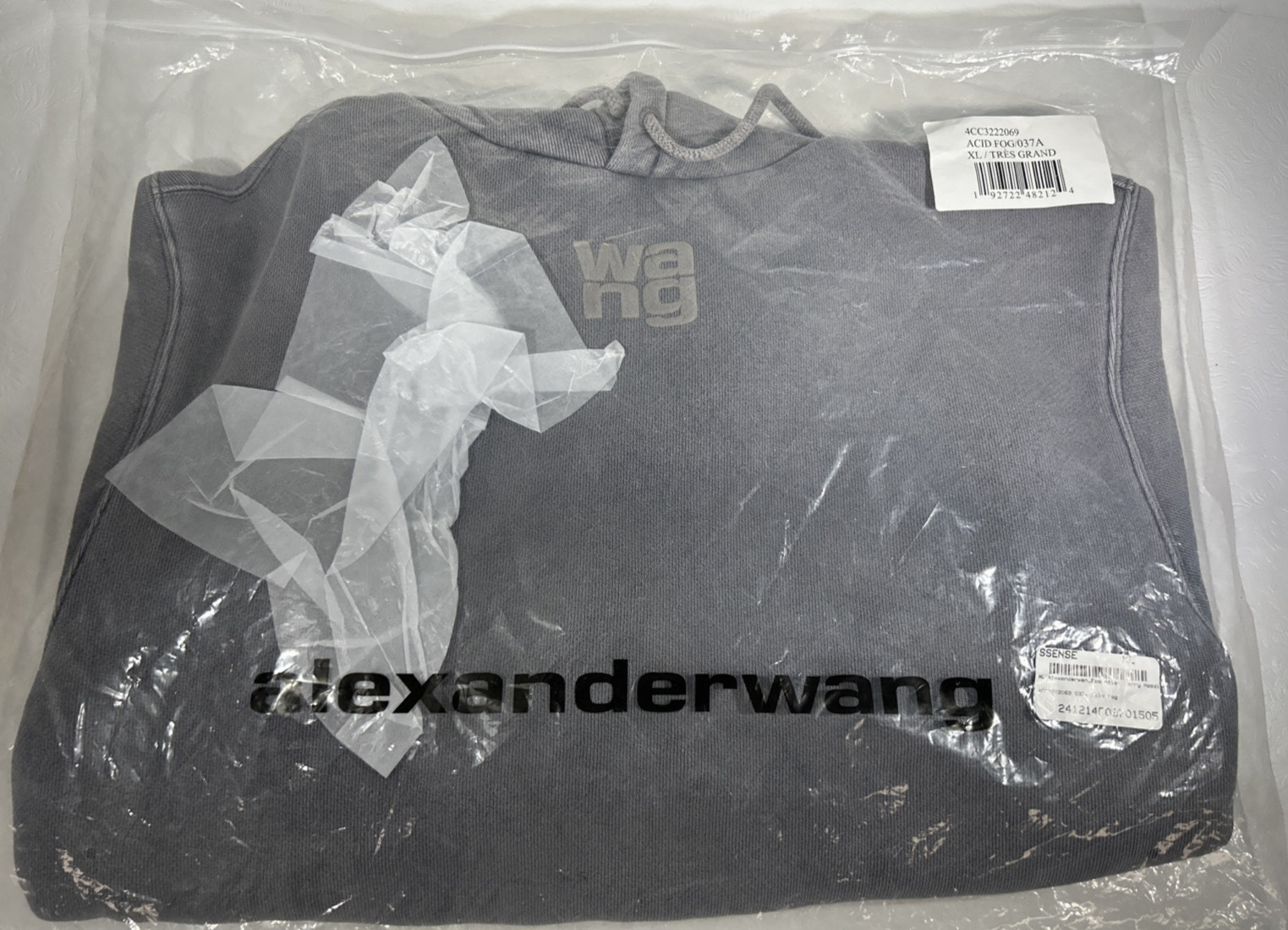 ALEXANDER WANG Essential Terry Hoodie Gray Puff Logo in Acid Fog image 5