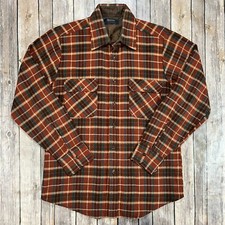 VINTAGE Arrow Sportswear Wool Flannel Board Shirt Small Mens Brown Plaid