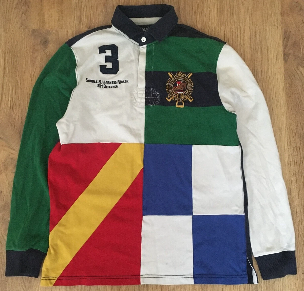 Polo Ralph Lauren 3 Saddle Harness Bleecker RARE vintage rugby shirt size M