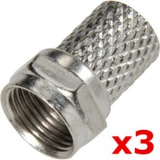 3 Pack - RG6 F-Type Twist On Coax Coaxial Cable CCTV TV RF Connector Plug Male