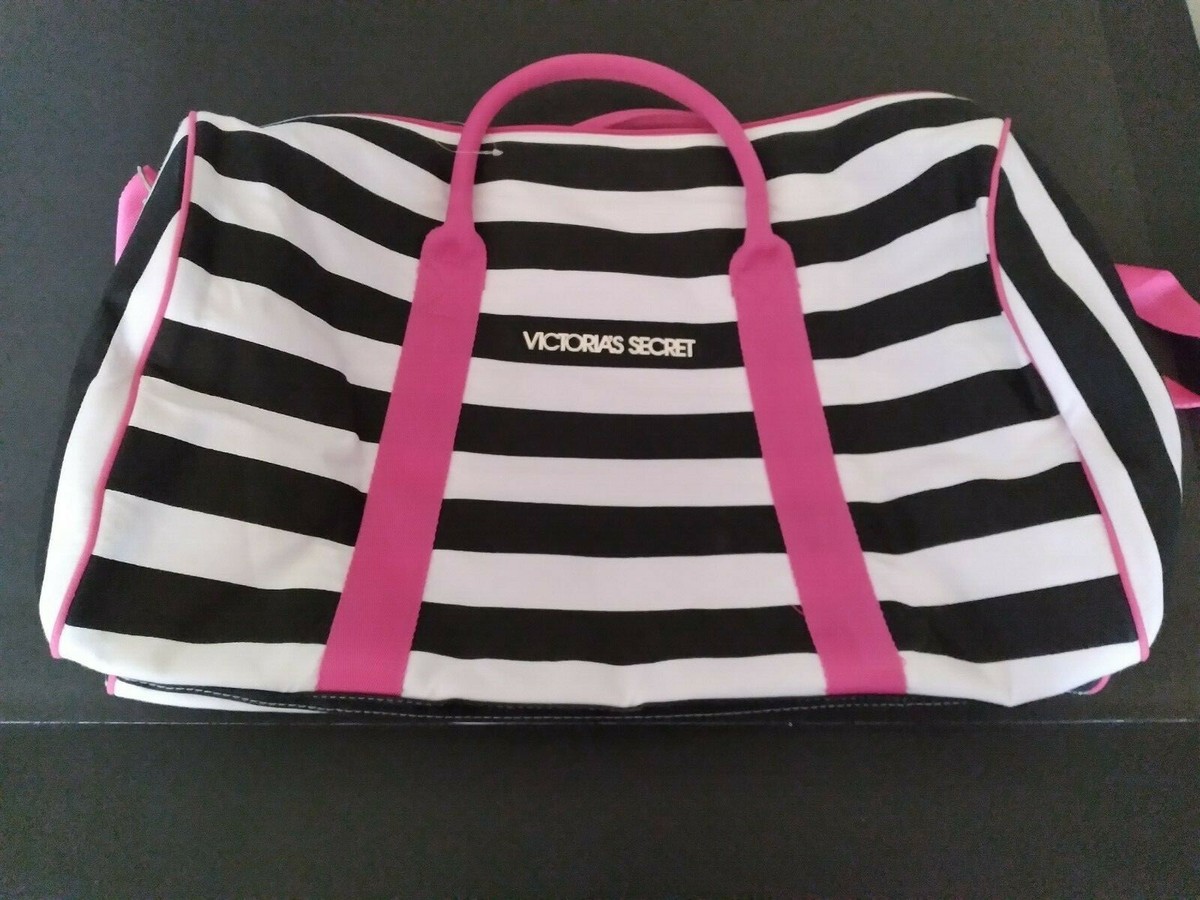 Victoria's Secret Large Black White Pink Traveler Tote Bag Duffel