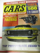 BACK ISSUE HI-PERFORMANCE CARS MAGAZINE APRIL 1969, Z-28, CHARGER 500, FORD HP