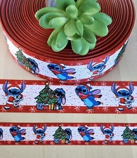 7/8, 1.5 3" 1 YD Lilo Stitch Christmas Grosgrain Ribbon Skating Santa Hat