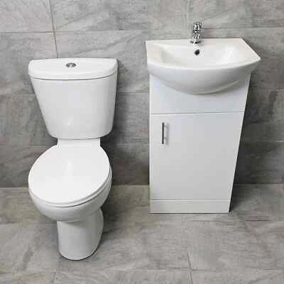 450mm Vanity Basin Sink Unit Set with Optional Toilet Cloakroom Suite White