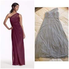 DAVIDS BRIDAL Gray/blue Illusion Shoulder Dress