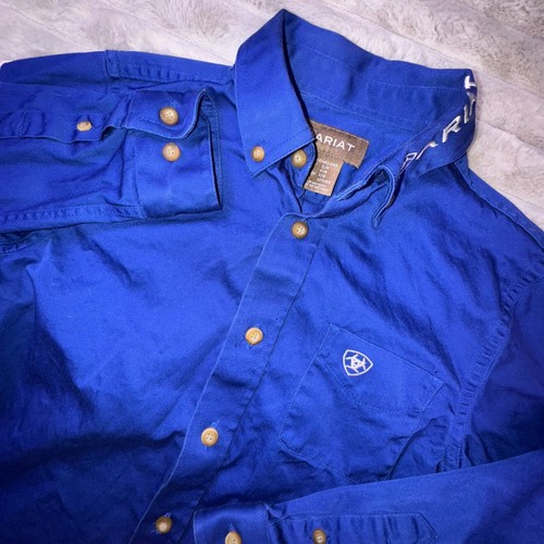 Ariat Team Logo Twill Western Shirt Boys Small 8 Blue Long Sleeve Button-Down - Picture 5 of 8