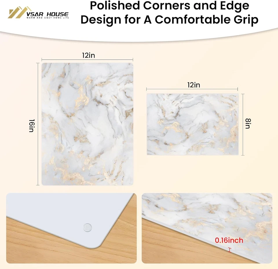 Tablas de cortar de vidrio templado para cocina, 16"X12" y 12"X8" vidrio de mármol dorado Cu Foto 4 de 4