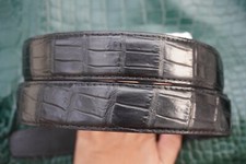 W 1.5" - Black Real CROC Belly LEATHER Skin Men's Belt E22