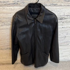 Golden Bear Men's Large Leather Jacket Black Wool Lined USA Made Front Zip Coat