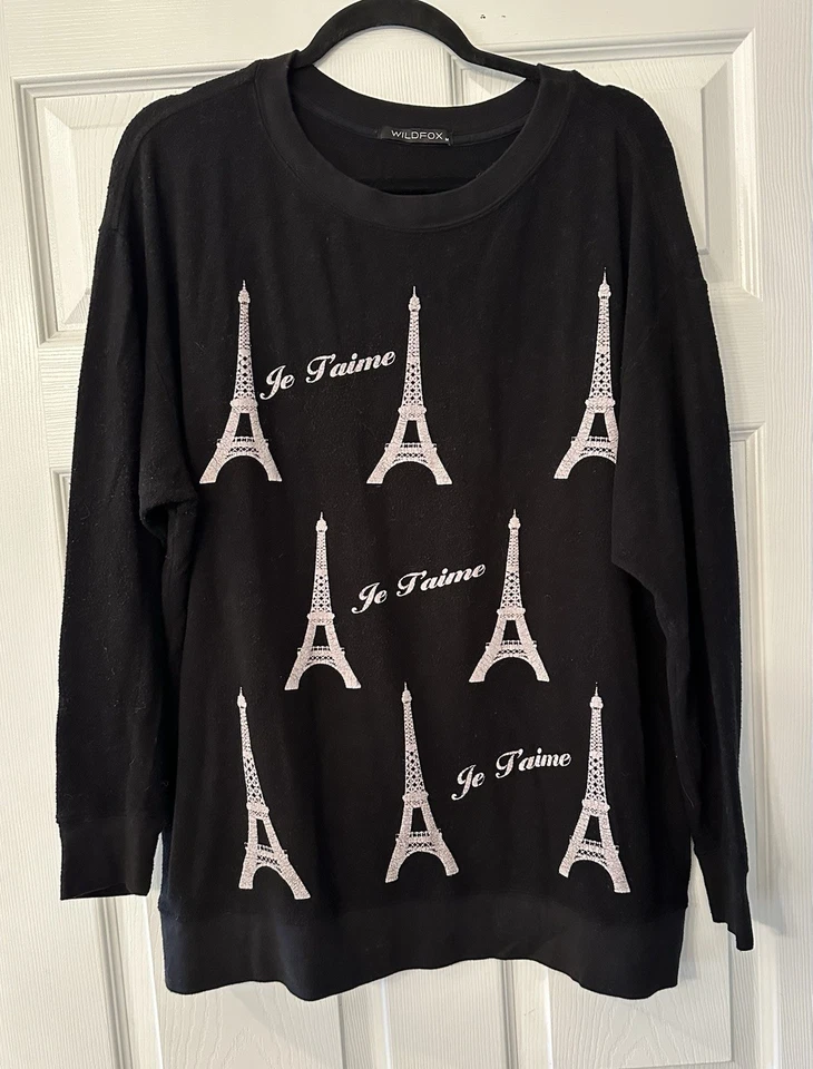 WILDFOX M Black Paris White Eiffel Tower Print Sweatshirt R $89  - Image 4 of 4