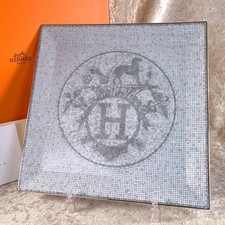 Hermes Mosaique au 24 Platinum Square Plate Tray 23 cm Porcelain Tableware