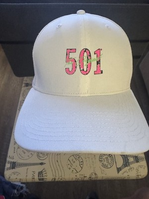 Levi's 501 White Trucker Hat Snapback Cap Pink Logo NWT Adjustable