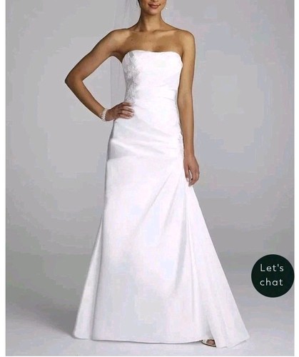 🩷 DAVIDS BRIDAL STRAPLESS TAFFETA DRAPE LACE GOWN WG3394 SZ 4 Free Shipping