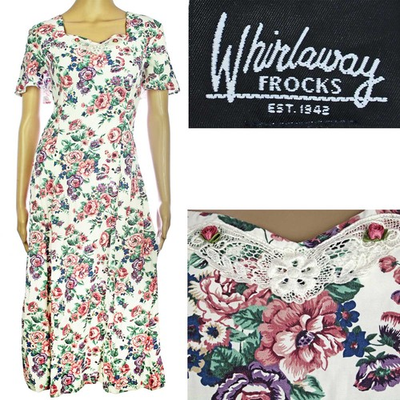 #ad 1980s Vintage 1940s Style Cottagecore Dress Pink Rose Floral Rayon Whirlaway 14 $20.80