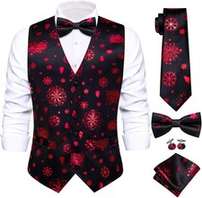 Hi-Tie Suit Vest for Men Christmas Mens Casual 5 PCS Small, Black a