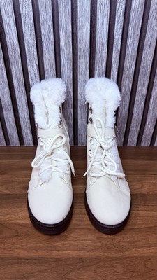 Esprit Ivory Faux Fur Lined Lace Up Block Heel Booties Women's Size 10