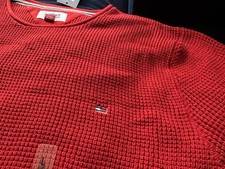 Tommy Hilfiger Men's L Red Waffle-Knit Pullover Sweater