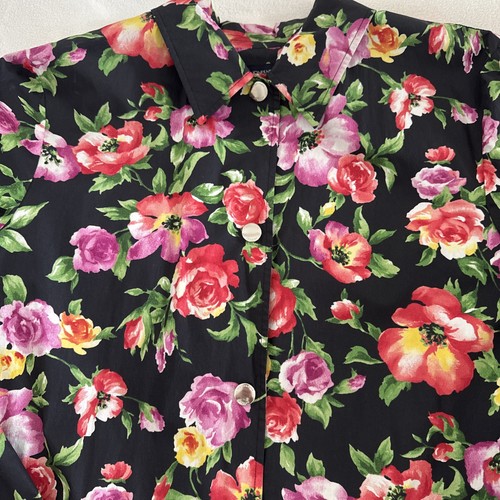 Jones New York Signature Floral & Black Rain Coat/L/ Pockets-EasyCare-Travel 
