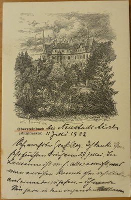 Schloß Obersteinbach 1932 Neustadt Höchstadt Adelspost an Graf v. Moy München