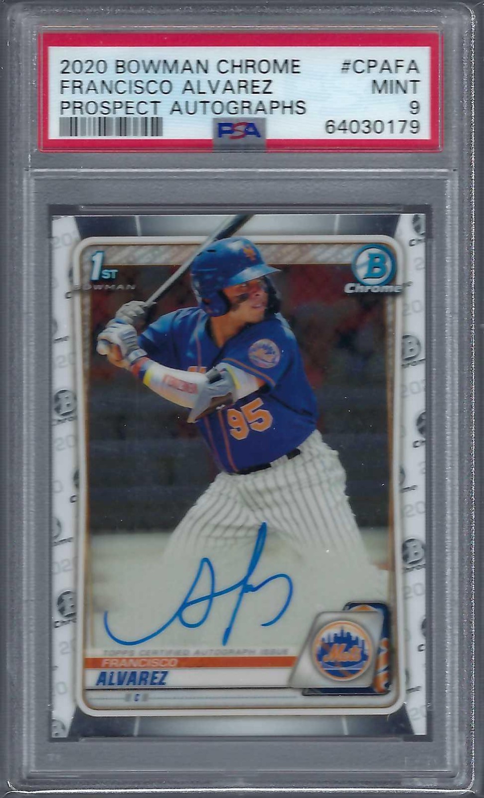 2020 Bowman Chrome Francisco Alvarez 1st Auto CPA-FA New York Mets RC PSA 9