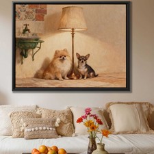 Oil Painting Pomeranian Dog Canvas Print Vintage Dog Artwork Living Room Decor