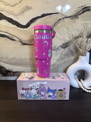 Name personalized Pink 30 oz Stainless Steel Insulated Tumbler flip Straw Handle