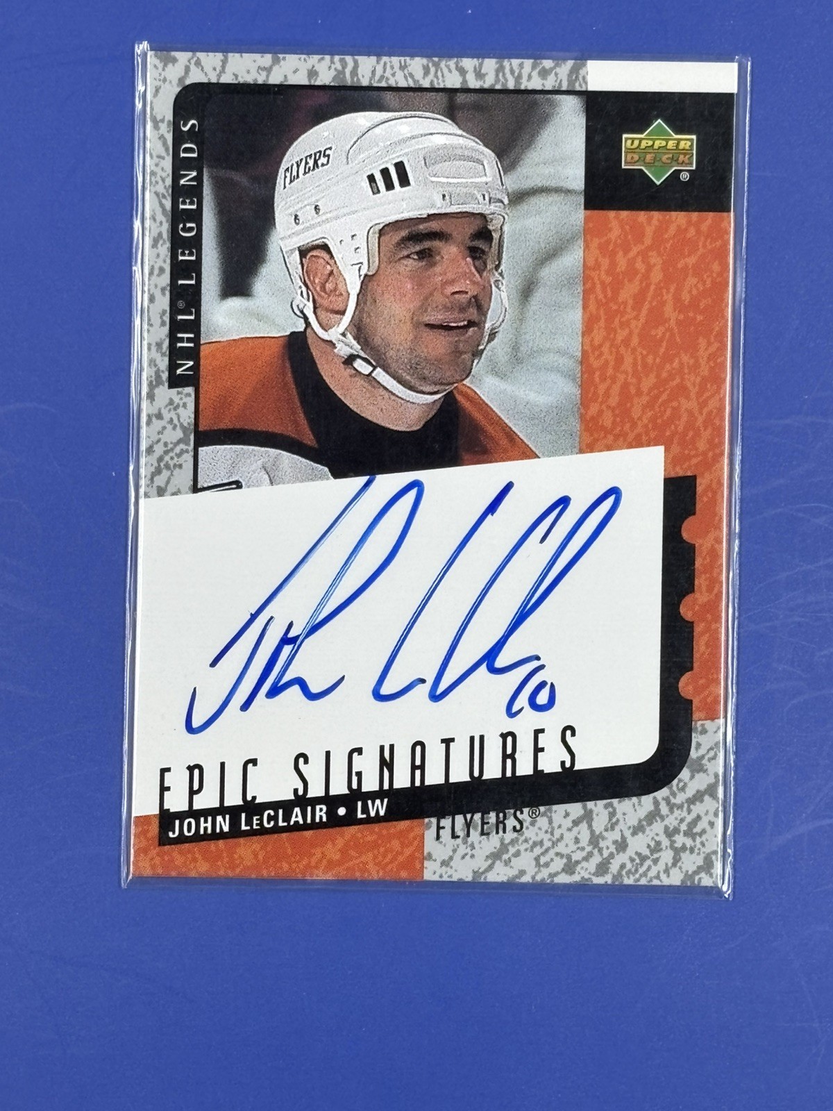 2000/01 UPPER DECK EPIC SIGNATURES HOCKEY CARD # JL JOHN LECLAIR AUTO AUTOGRAPH 