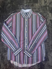 Tommy Hilfiger Men's Vertical Stripe Custom Fit Button Front Shirt Size L