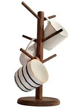  Mug Holder Tree,Coffee Cup Holder with 6 Hooks, Wood Mug Rack for Brown