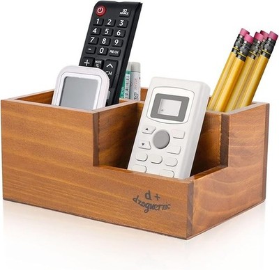 Flexzion Rustikaler Holz Stiftehalter für Büro - 3 Fächer - Schreibtisch und Tisch Aufbewahrung