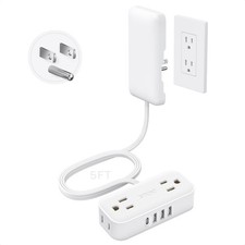 TROND Flat Plug Power Strip 5 FT Outlet Cover Without Surge Protection, White