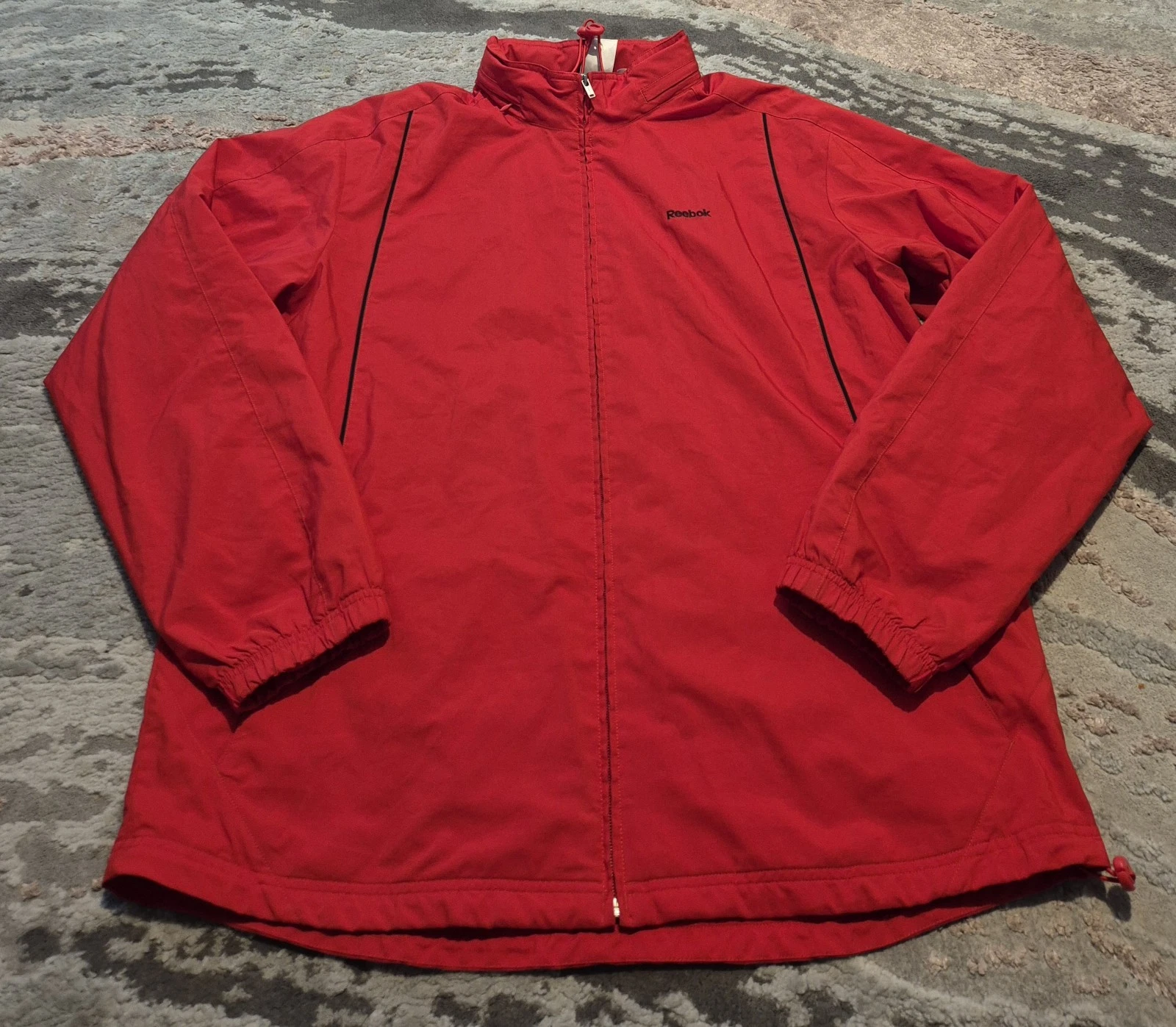 REEBOK Mens XL Windbreaker Jackets Red Zip Mesh Lined Concealed Hood