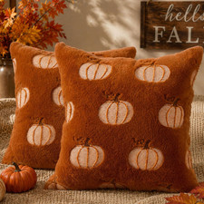 Fall Pillow Covers 18X18 Set of 2 Fall Decor Beige Line Pumpkin Rust