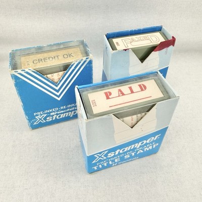 Vintage Xstamper Pre-inked Stamp Lot Office Business Supplies Refillable + Boxes