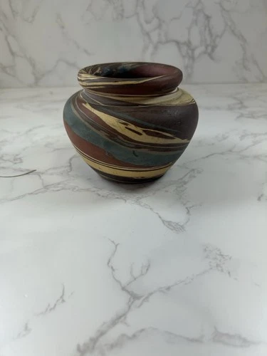 Antique Scarce Miniature Niloak Mission Swirl Art Pottery Cabinet Bowl Vase