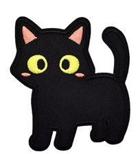 Small Cute Black Cat with Big Eyes - Embroidered Iron-On Patch