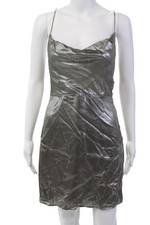 Urban Outfitters Womens Spaghetti Strap Square Neck Metallic Dress Silver Medium