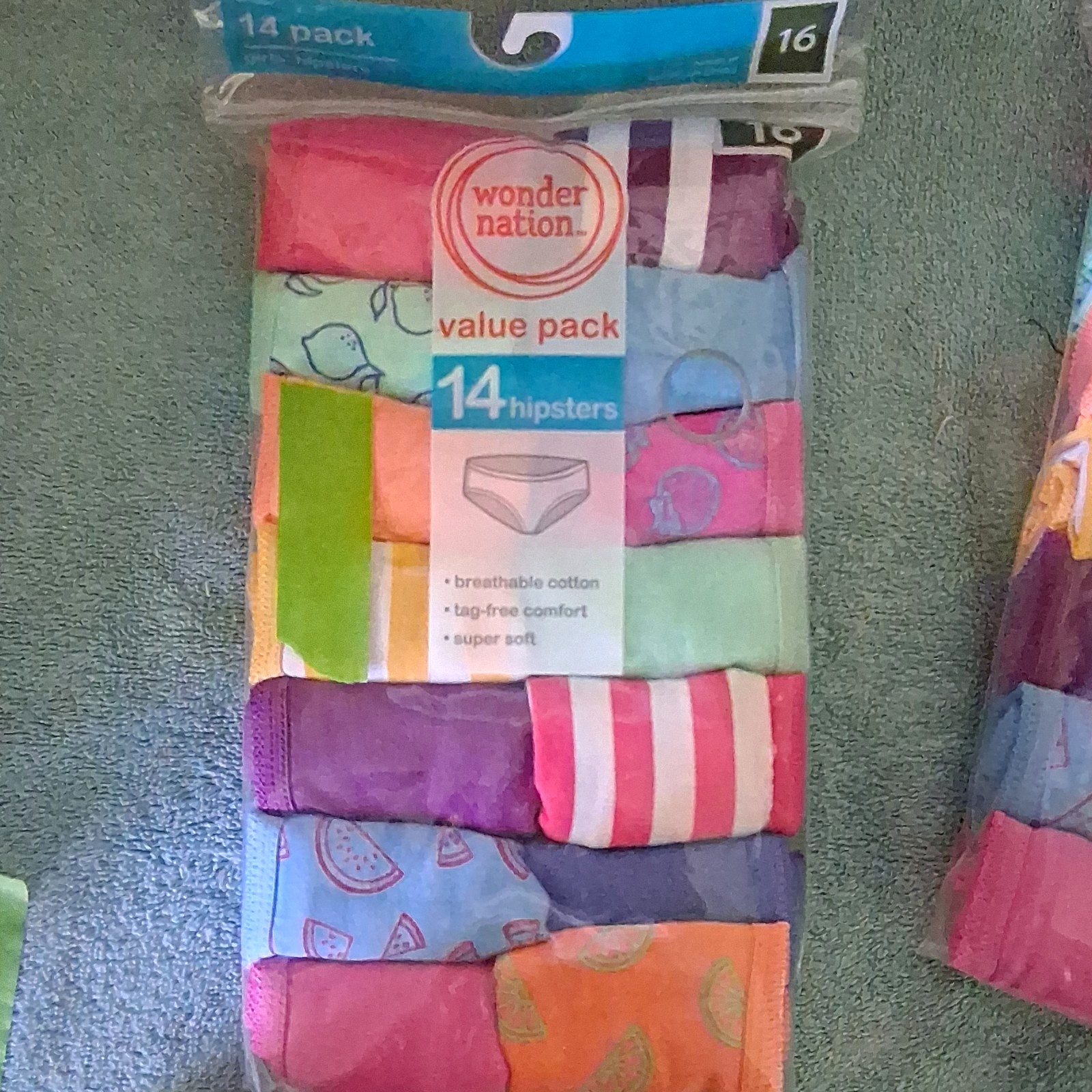 Wonder Nation 14-Pack Girls Hipster Underwear Size 16 Cotton Tagless Multicolor