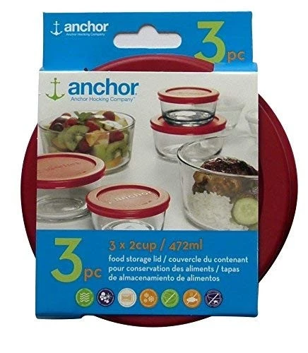 Anchor Hocking Replacement Lid 2 Cup / 472 Ml, Set Of 3 Lids, Red Roun