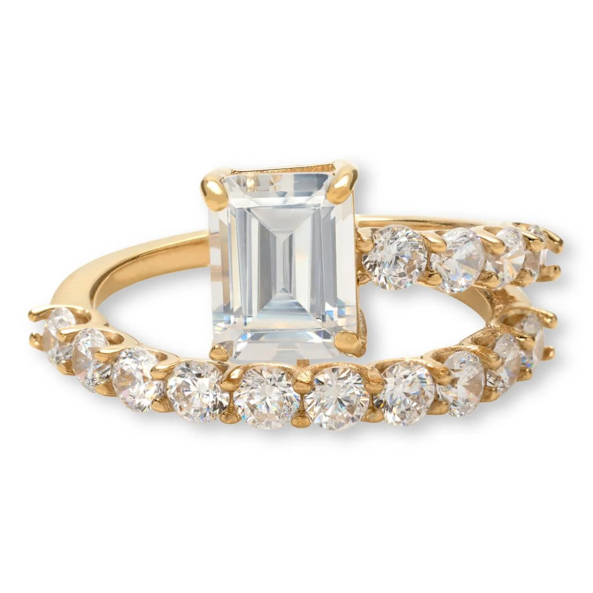 Absolute Sterling Silver Goldclad Emerald Cut Bypass Ring, Size 7